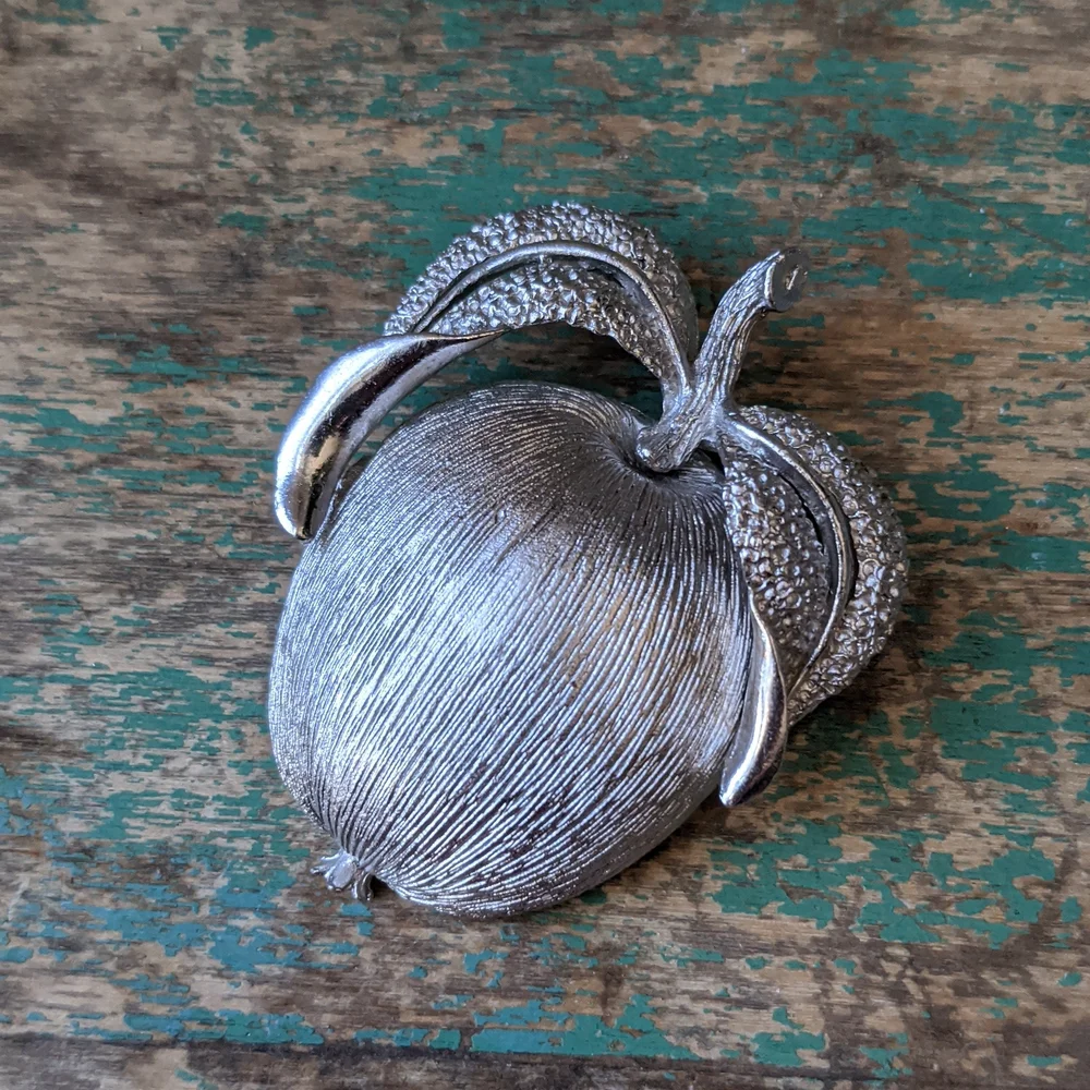 Vintage Sarah Coventry Silver-Tone Apple Brooch Pin with Necklace Pendant